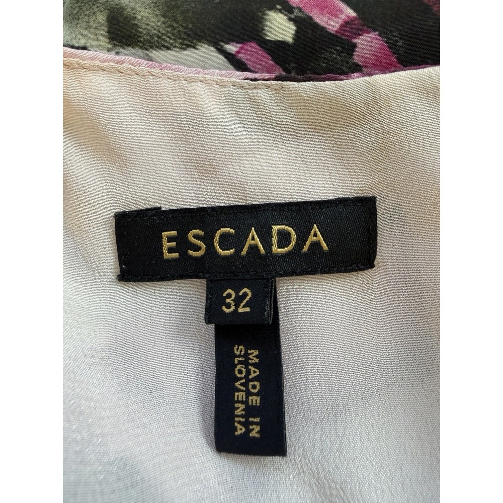 Escada‎ Silk Asymmetrical Artsy Brush Stroke Pink Mini Dress Summer Cocktail - Picture 6 of 9